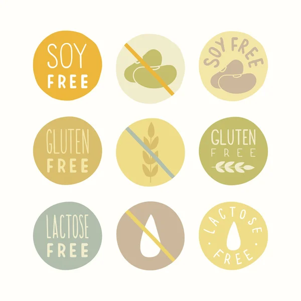 Soy, gluten, lactose free signs. — Stock Vector