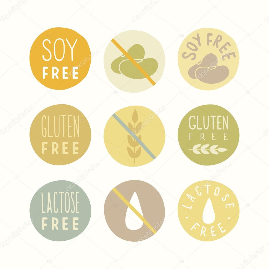 Soy, gluten, lactose free signs.