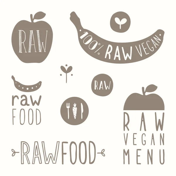 RAW vegan Ετικέτες. — Διανυσματικό Αρχείο