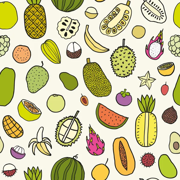 Patrón sin costura de frutas tropicales . — Vector de stock