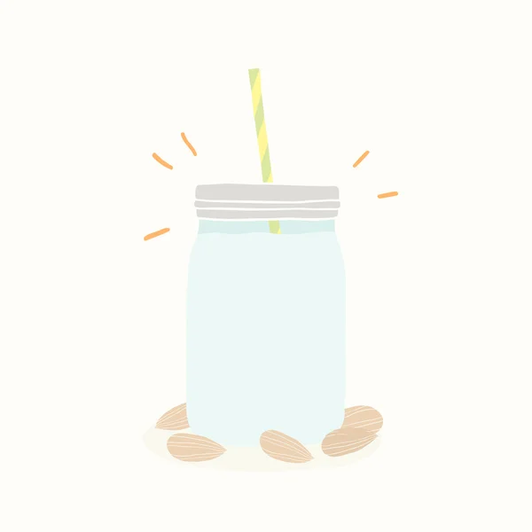 Leche de almendras en frasco . — Vector de stock