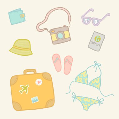 Seyahat nesneleri kümesi.