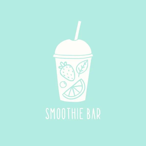 Smoothie bar λογότυπο. Διάνυσμα χέρι συντάσσονται Κύπελλο να πάει — Διανυσματικό Αρχείο