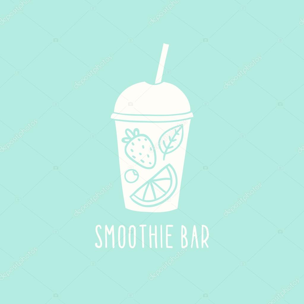 Smoothie bar logotype. Vector hand drawn cup to go