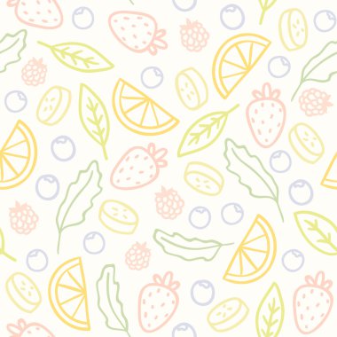 Doodle meyve ve çilek seamless modeli
