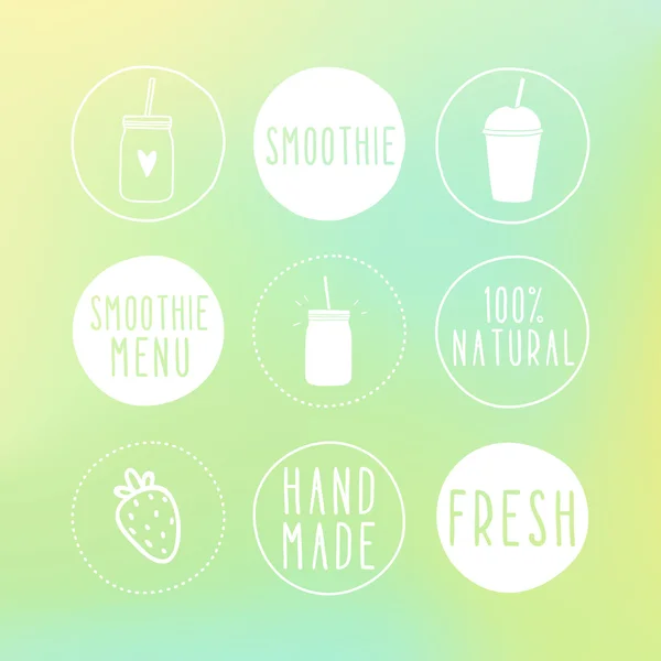 Hand drawn smoothie labels and blur background. — Stock Vector