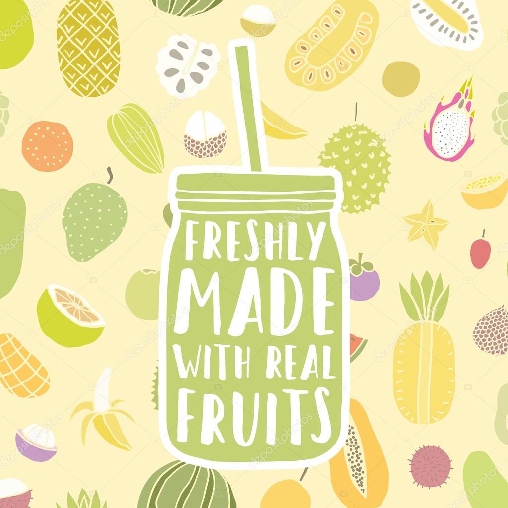 Hand drawn jar with fruit pattern. Vector illustration