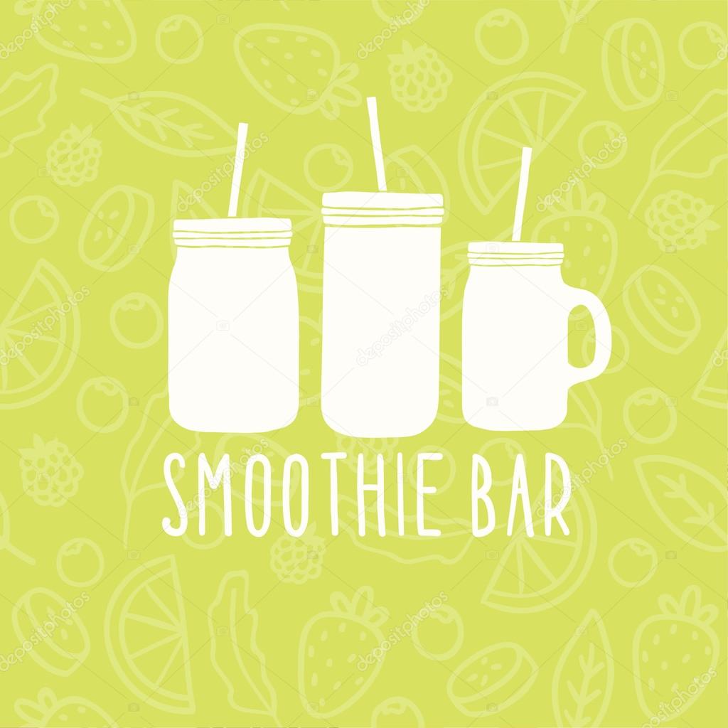 Smoothie bar logo. 3 different mason jars. Vector illustration