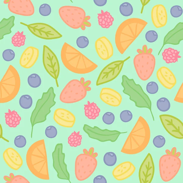 Doodle frutas y bayas patrón sin costura — Vector de stock