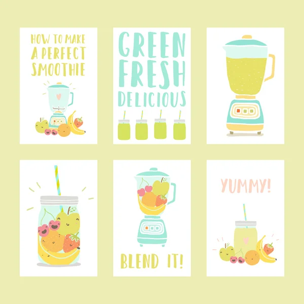 Set of six hand drawn smoothie card templates. — Stock Vector