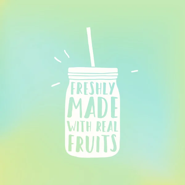 Fresco feito com frutas reais. Mason smoothie jar e fundo borrão . — Vetor de Stock