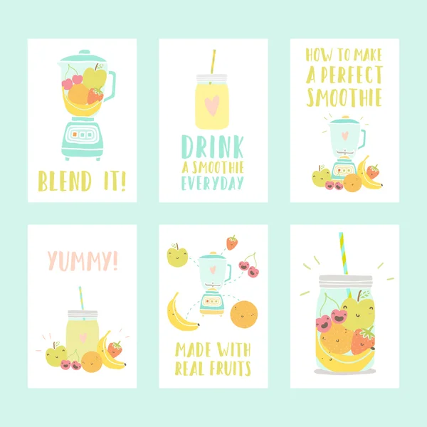 Set of six different smoothie cards. — Stock Vector