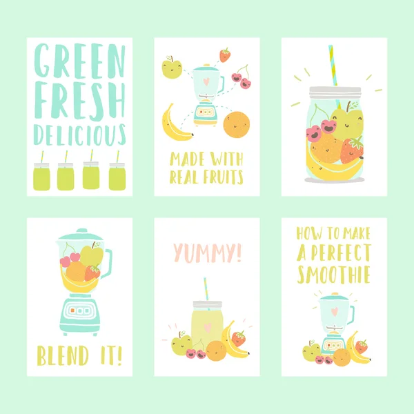 Set of six nice smoothie cards. — Stock Vector