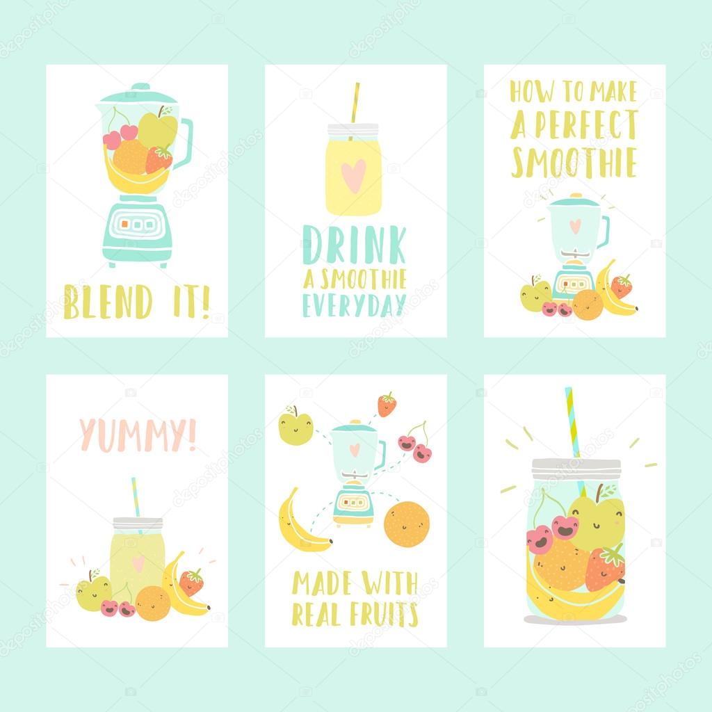 Set of six different smoothie cards. 