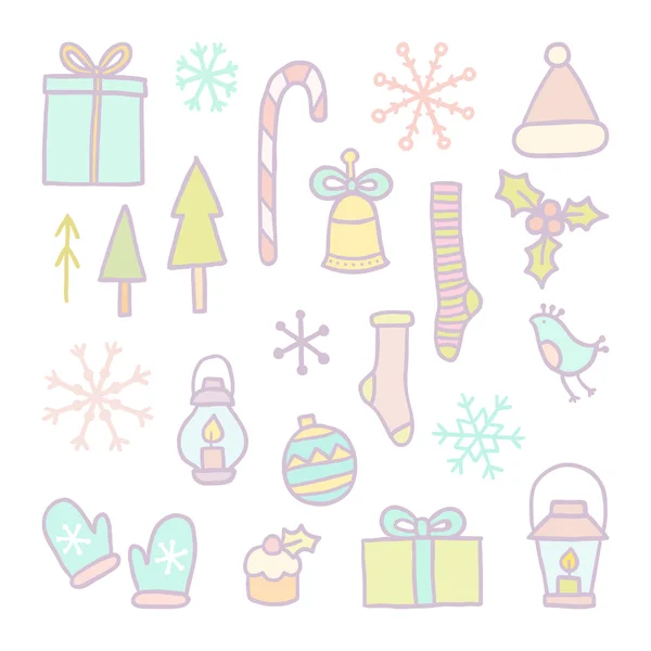 Natal e Ano Novo objetos desenhados à mão — Vetor de Stock