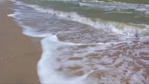 Vågorna tvätt på stranden — Stockvideo