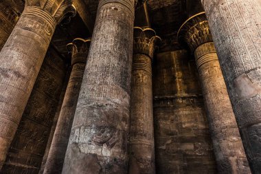 Esna 'daki Khnum Tapınağı' ndaki sütunlar ve hiyeroglifler 