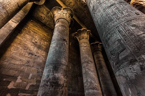Esna 'daki Khnum Tapınağı' ndaki sütunlar ve hiyeroglifler 