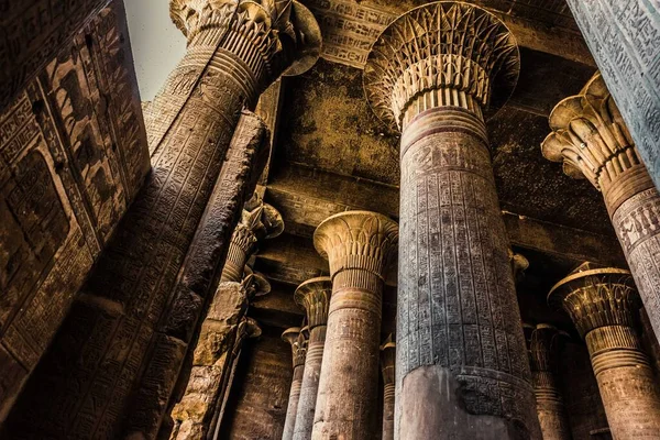 Esna 'daki Khnum Tapınağı' ndaki sütunlar ve hiyeroglifler 