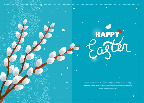 Tarjeta de Pascua con árbol de sauce coño — Vector de stock