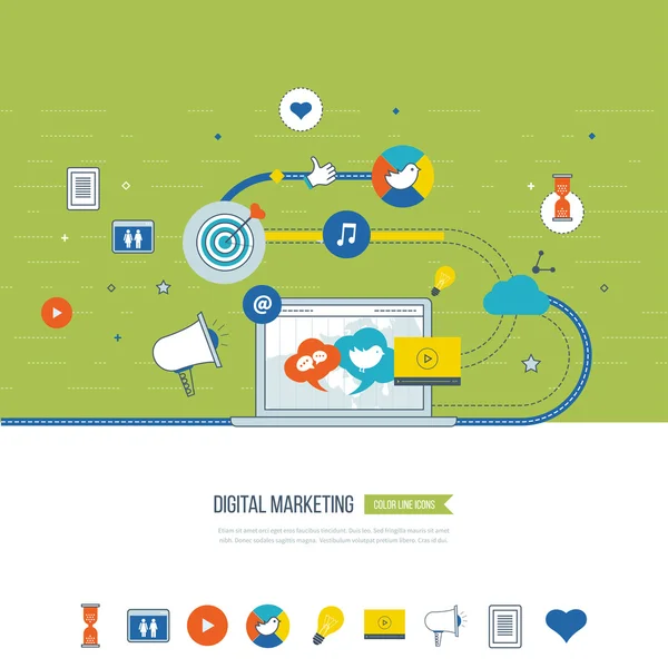 Marketing digitale e social network — Vettoriale Stock