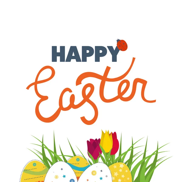 Tarjeta de Pascua con huevos y flores — Vector de stock