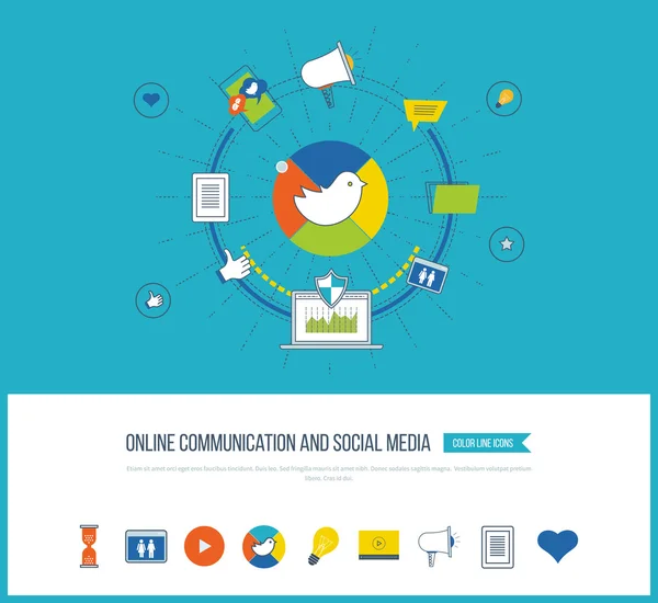オンラインでのコミュニケーションやソーシャル メディアの概念 — ストックベクタ