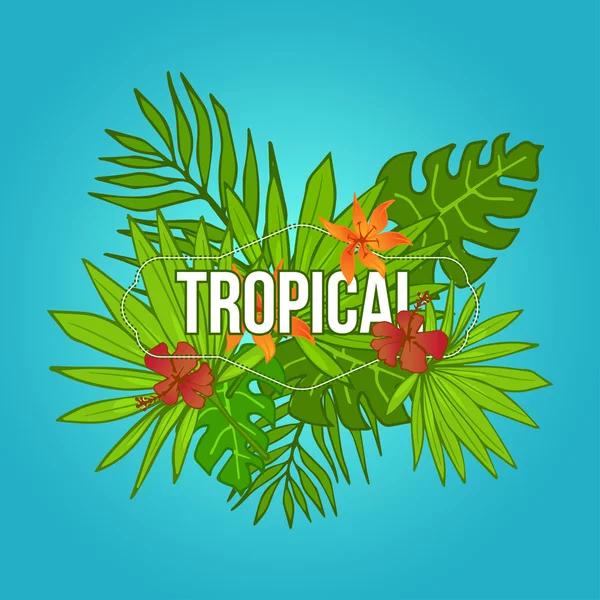 Tropisk palmblad och blommor — Stock vektor