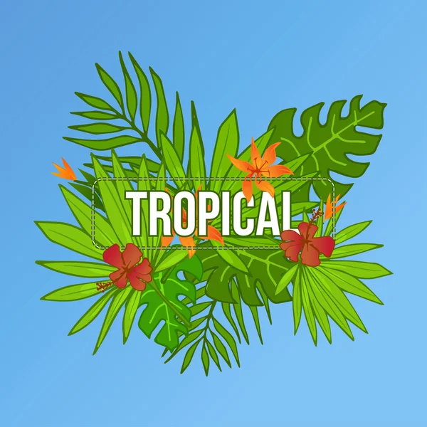 Tropisk palmblad och blommor — Stock vektor