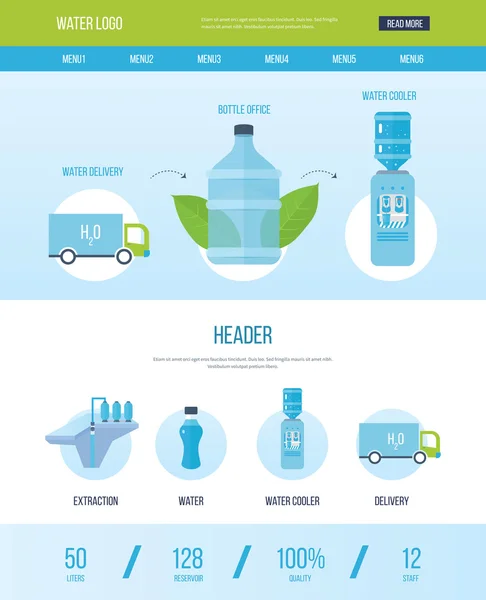 Iconos de botella de agua en la oficina — Vector de stock