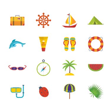 Yaz tatili düz Icons set 