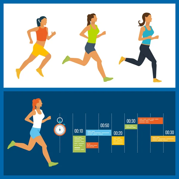 Μια γυναίκα που τρέχει. Υγιής τρόπος ζωής, fitness και σωματική άσκηση. — Διανυσματικό Αρχείο