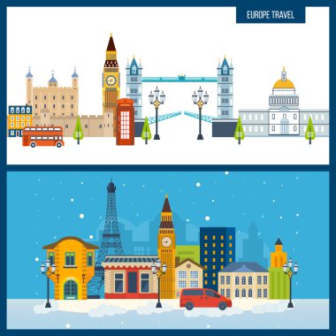 Fransız Simgeleri. Avrupa'ya seyahat edin. Londra ve Paris şehri.