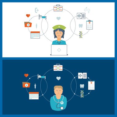 Sağlık, tıbbi yardım ve araştırma için vektör illüstrasyon kavramı.