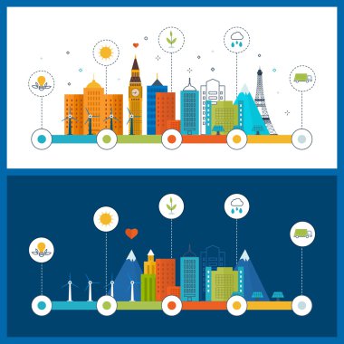 Yeşil eko şehir infografik. Ekoloji kavramı,