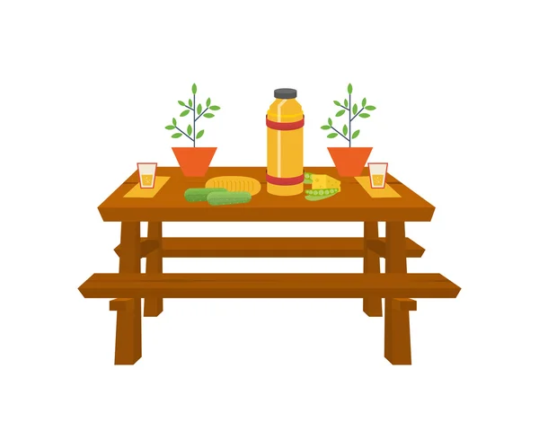Summer picnic. Table with food and drink. — Stock Vector