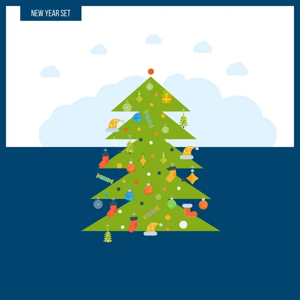 Árbol de Navidad estilizado verde. Diseño de la tarjeta de felicitación de Año Nuevo . — Archivo Imágenes Vectoriales