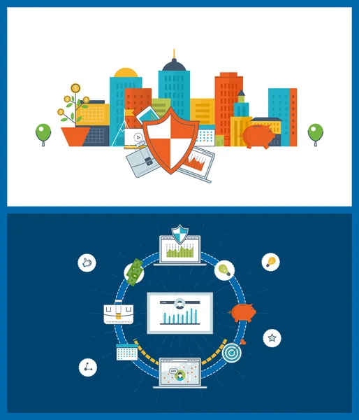 Analyse d'entreprise, finances et rapports, conseil, travail d'équipe, gestion de projet — Image vectorielle