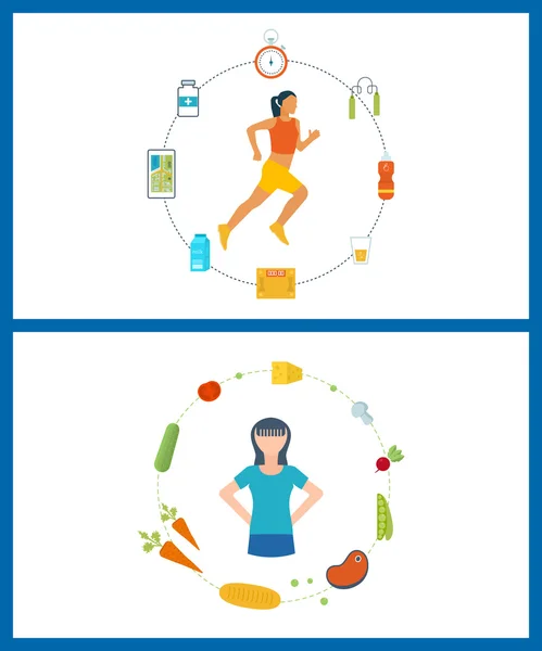 Running woman. Healthy lifestyle, fitness and physical activity concept. — Stock Vector