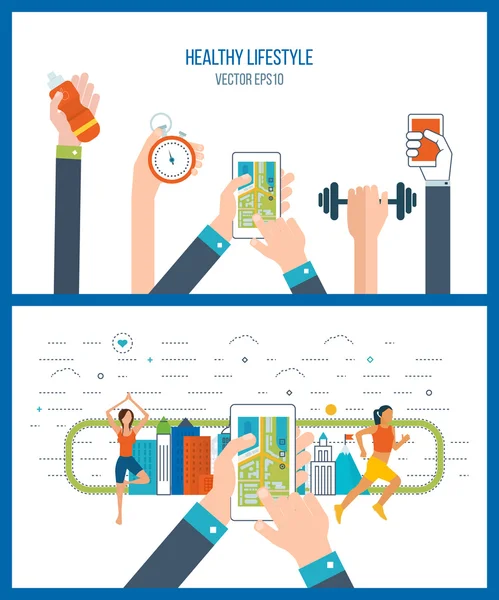 Ícones vetoriais de estilo de vida saudável, fitness e atividade física . —  Vetores de Stock