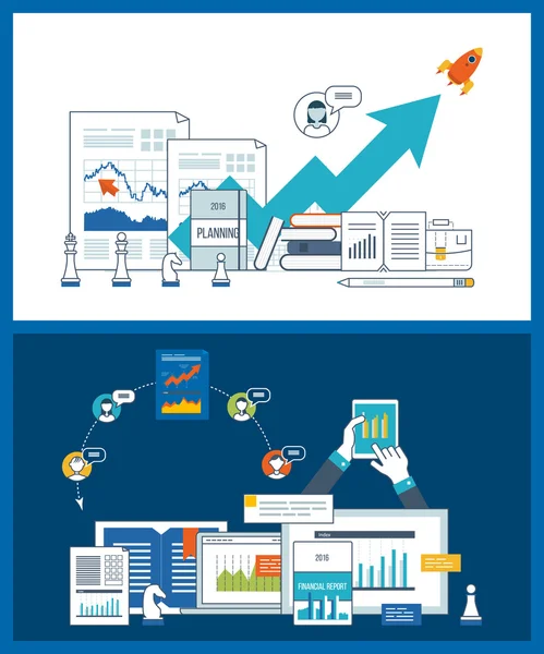 Estrategia financiera e informe. Educación en línea . — Archivo Imágenes Vectoriales