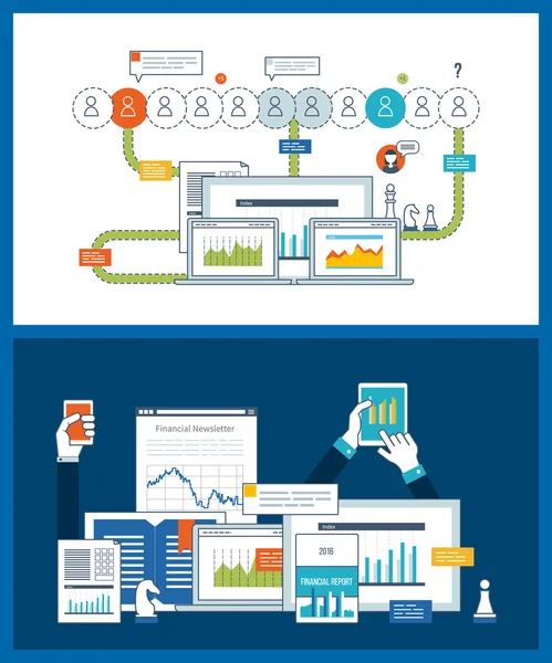 Estrategia financiera e informe. Educación en línea . — Vector de stock