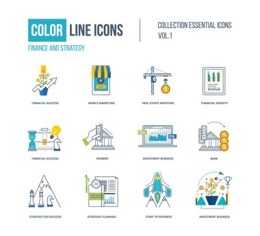 Renk ince çizgi Icons set.