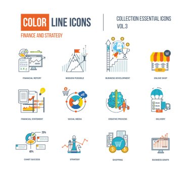 Renk ince çizgi Icons set.