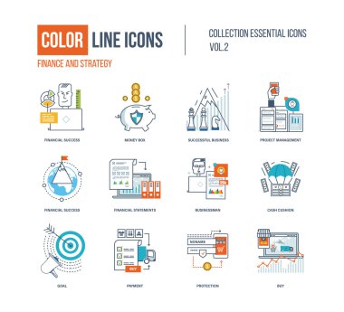 Renk ince çizgi Icons set.