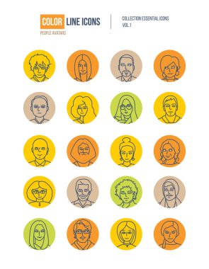 Çağdaş ince çizgi Icons set insanların avatarları