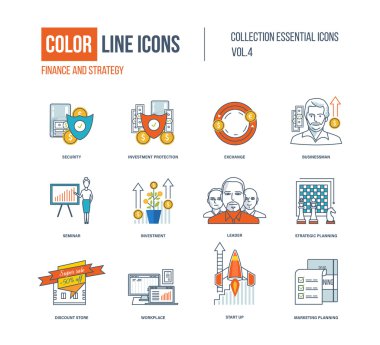 Renk ince çizgi Icons set.