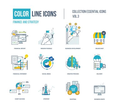 Renk ince çizgi Icons set.