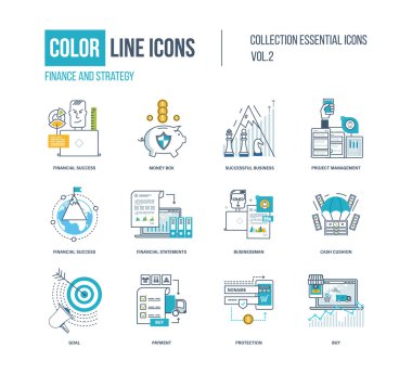 Renk ince çizgi Icons set.