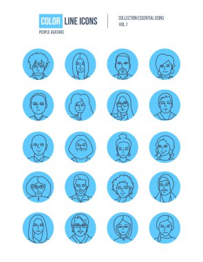 Çağdaş ince çizgi Icons set insanların avatarları